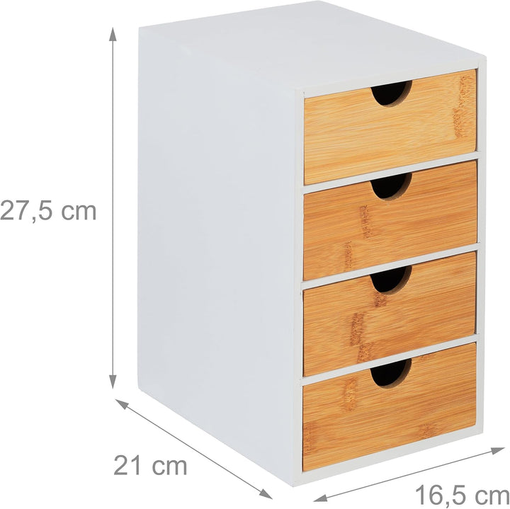 Relaxdays Schubladenbox, Bambus, 4 Schubladen, HxBxT: 27,5 x 16,5 x 21 cm, Schreibtisch Organizer, B