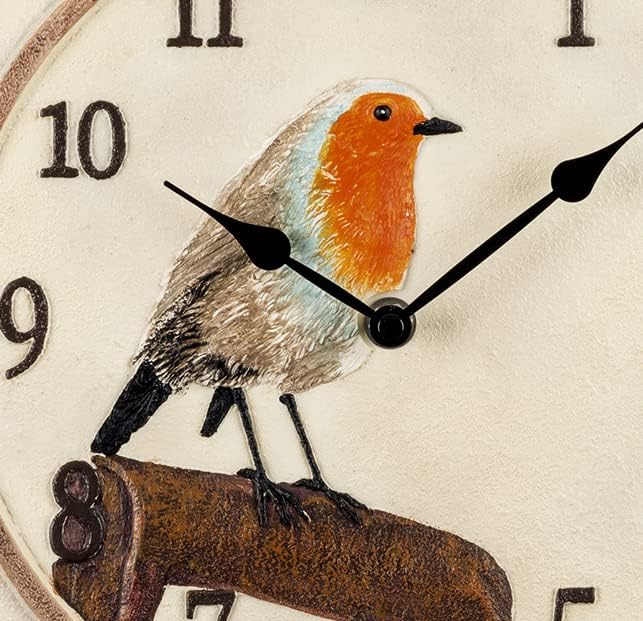Atlanta Küchenuhr Landhaus Vogel Rotkehlchen Keramik Beige 30cm - 6111