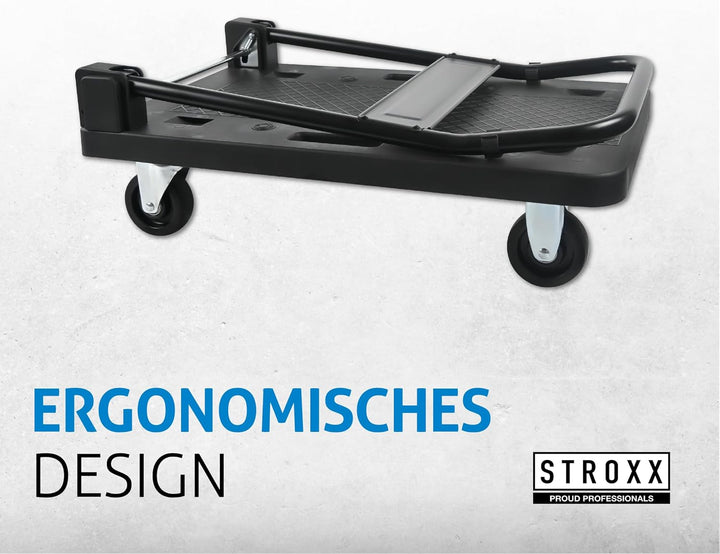 STROXX – Plattformwagen 150Kg - Extreme leicht - 740x470x930mm (LxBxH) Grosse Fläche - Transportwage