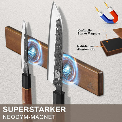 ENOKING Magnetleiste Messer Selbstklebend, 40 cm Messer Magnetleiste aus Akazienholz, Messerhalter M