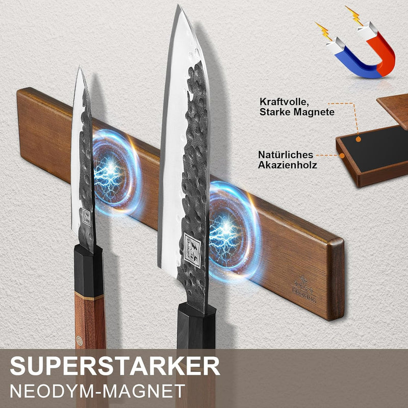 ENOKING Magnetleiste Messer Selbstklebend, 40 cm Messer Magnetleiste aus Akazienholz, Messerhalter M