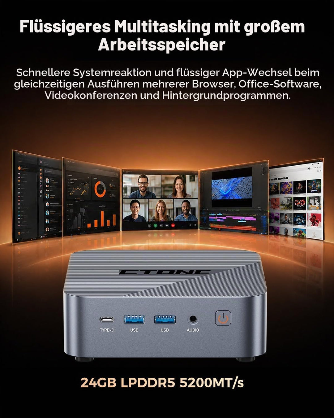 CTONE Mini PC Core i5-12450H, 24GB RAM(Besser als 16GB), 1TB SSD(bis zu 8TB), Mini Computer mit Trip