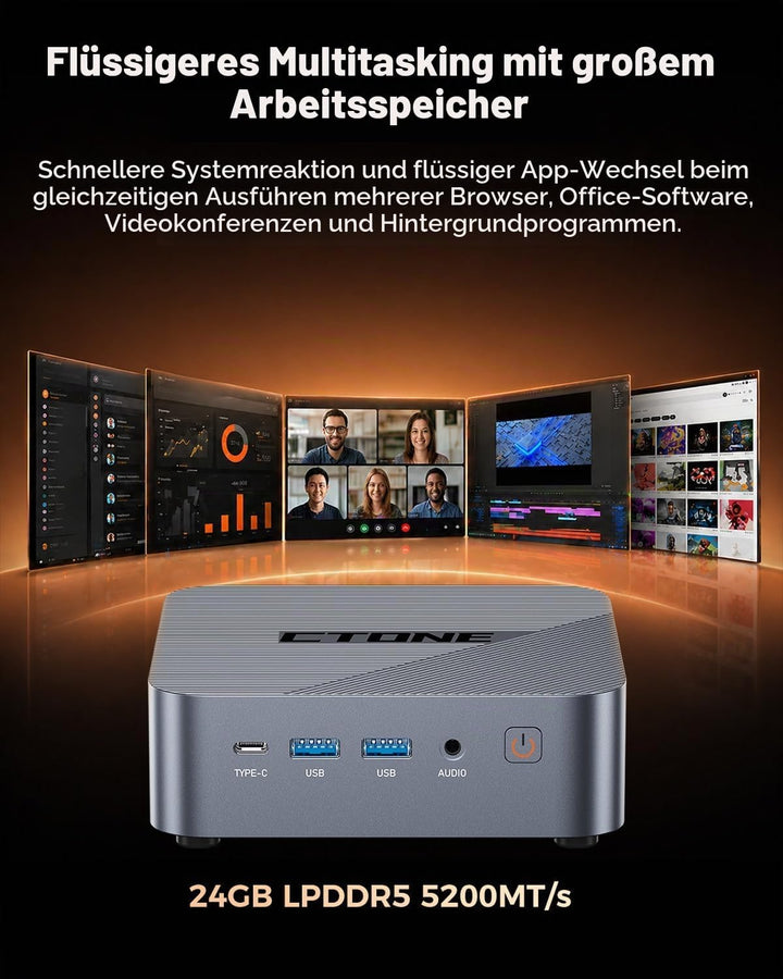 CTONE Mini PC Core i5-12450H, 24GB RAM(Besser als 16GB), 1TB SSD(bis zu 8TB), Mini Computer mit Trip