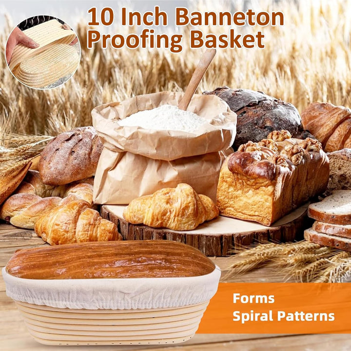 Gärkörbchen 10 Zoll, 7-teilig Sauerteig Brot Gärkorb Set, Sauerteig Starter Set Glas 700ml, 100% Nat