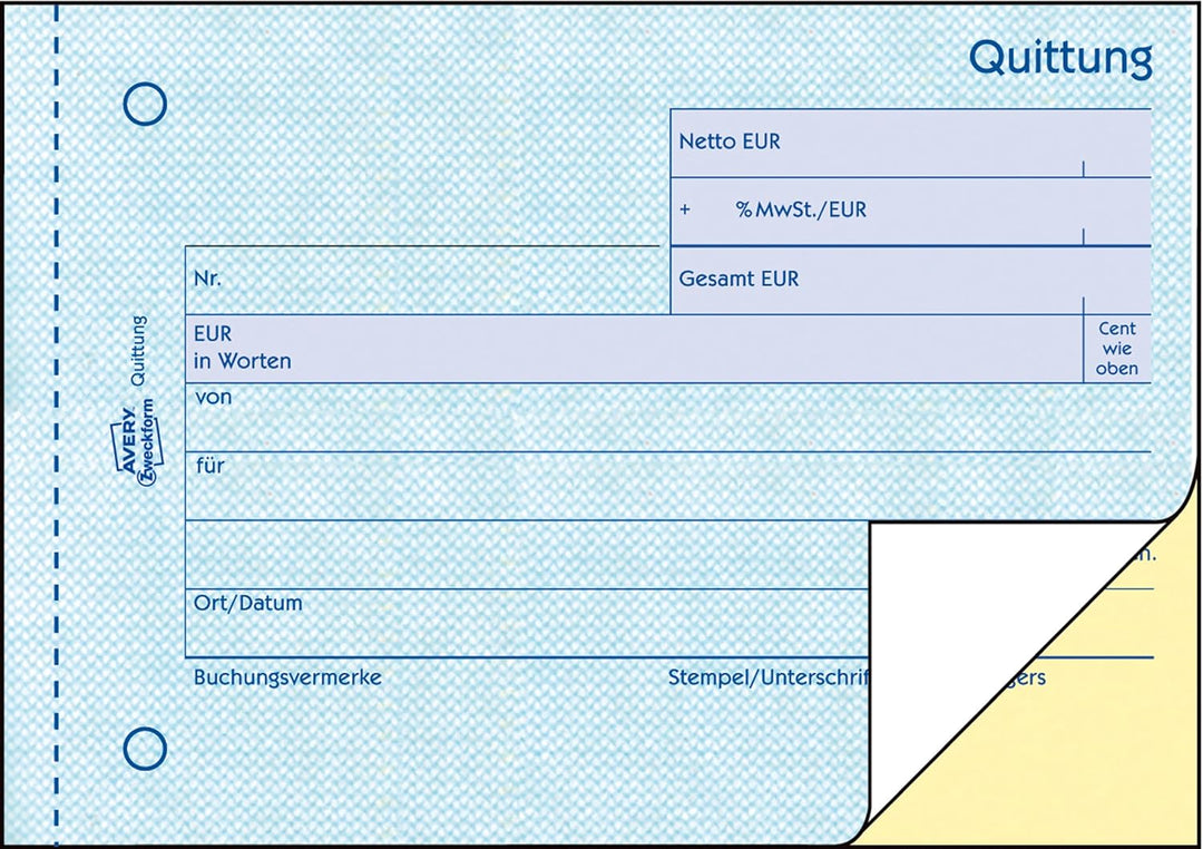 AVERY Zweckform 1735-5 Quittungsblock (A6 quer, 2x40 Blatt, mit Durchschlag, fälschungssicher, separ