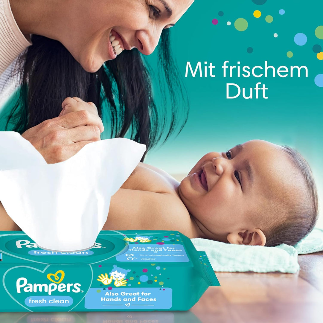 Pampers Fresh Clean Feuchttücher 5 Packungen mit 52 Stück = 260 Feuchttücher, milder Duft, auch für