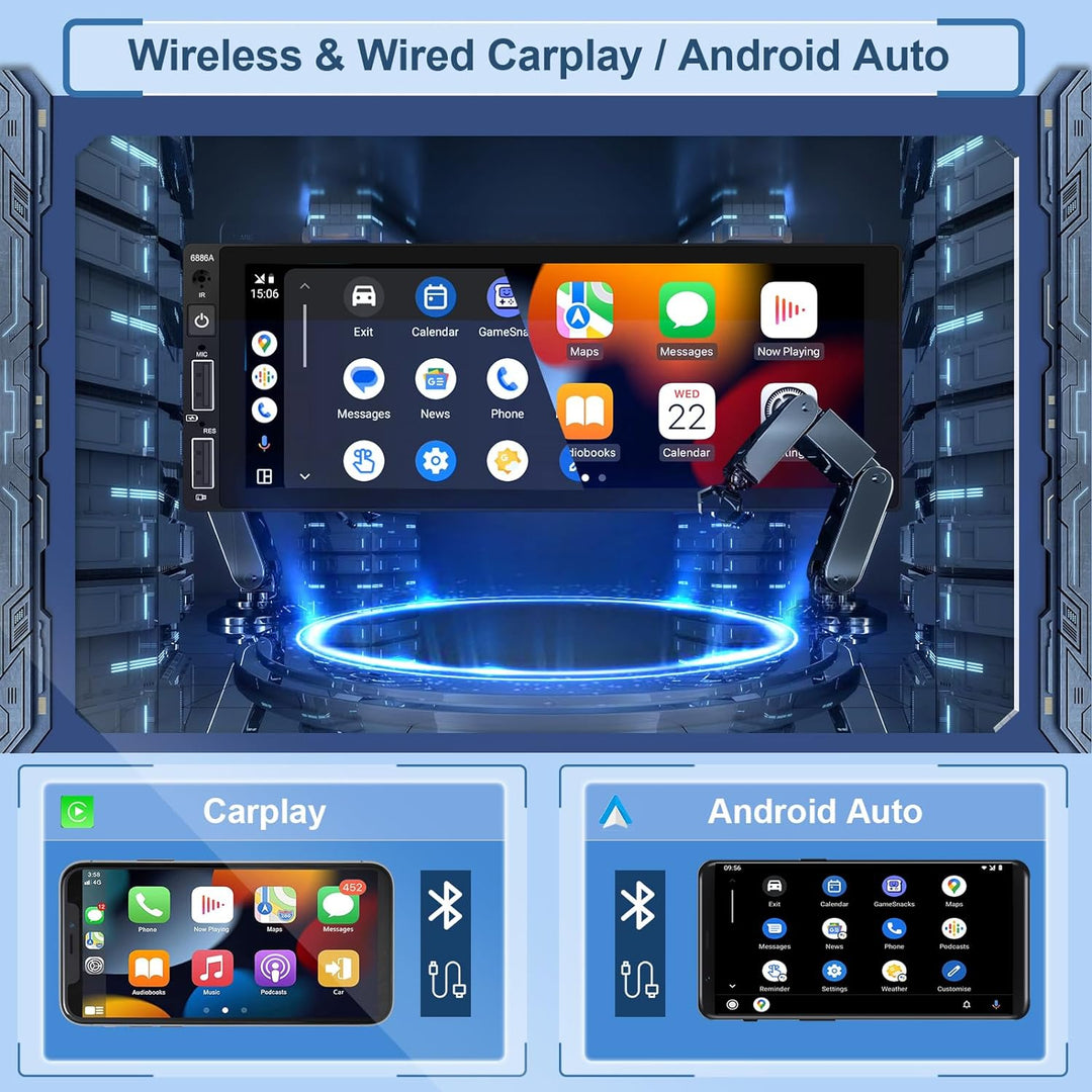 Android 13 2GB 32GB Wireless Carplay Autoradio 1 Din Android Auto, Radio Bluetooth 1 Din Bildschirm,