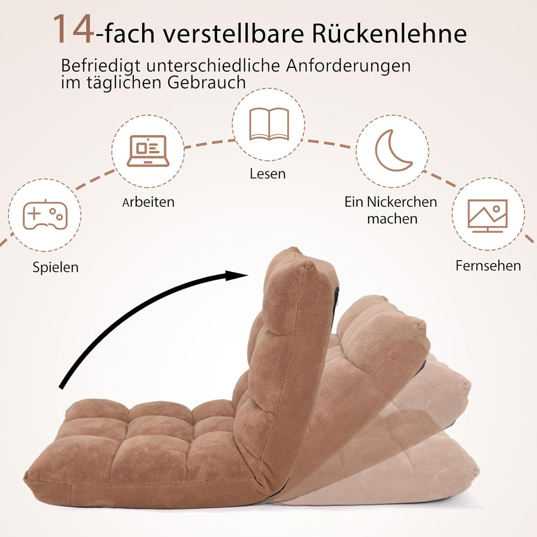 COSTWAY Bodenstuhl mit Verstellbarer Rückenlehne, Bodensessel gepolstert, Bodenkissen faltbar, Medit