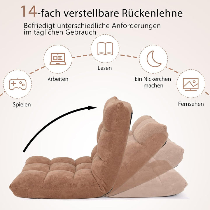 COSTWAY Bodenstuhl mit Verstellbarer Rückenlehne, Bodensessel gepolstert, Bodenkissen faltbar, Medit