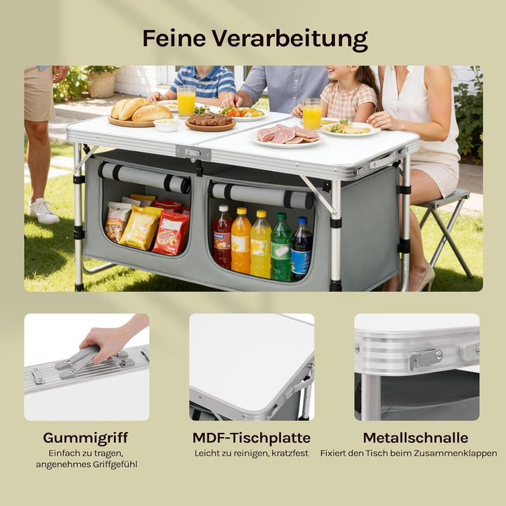 WOLTU faltbar Campingschrank Alu Campingtisch Höhenverstellbar mit Stauraum, Outdoor Campingmöbel Kl