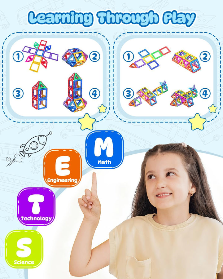 Theefun Magnetische Bausteine, 60 Teile Magnetbausteine Magnetspielzeug Magnet Spielzeug Magnetspiel