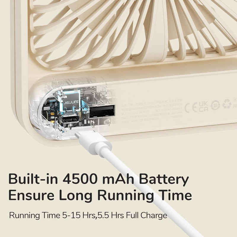 JISULIFE Tischventilator Batterie Wiederaufladbarer Ventilator，4500mAh 180° Faltbarer Tragbarer Pers