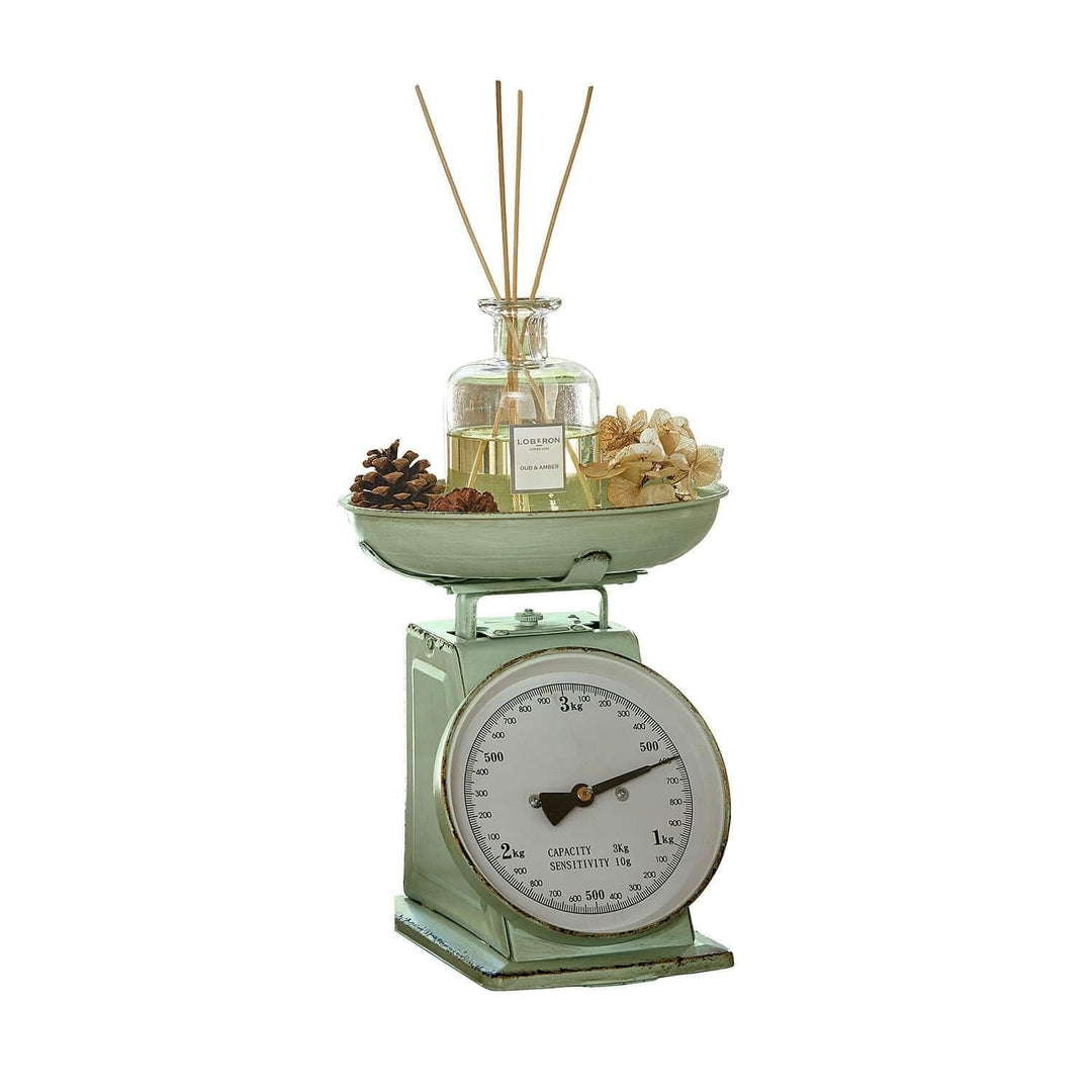 LOBERON Küchenwaage Dorianza – Funktional & Dekorativ, präzise Waage bis 3 kg, Antikgrün, Retro-Stil