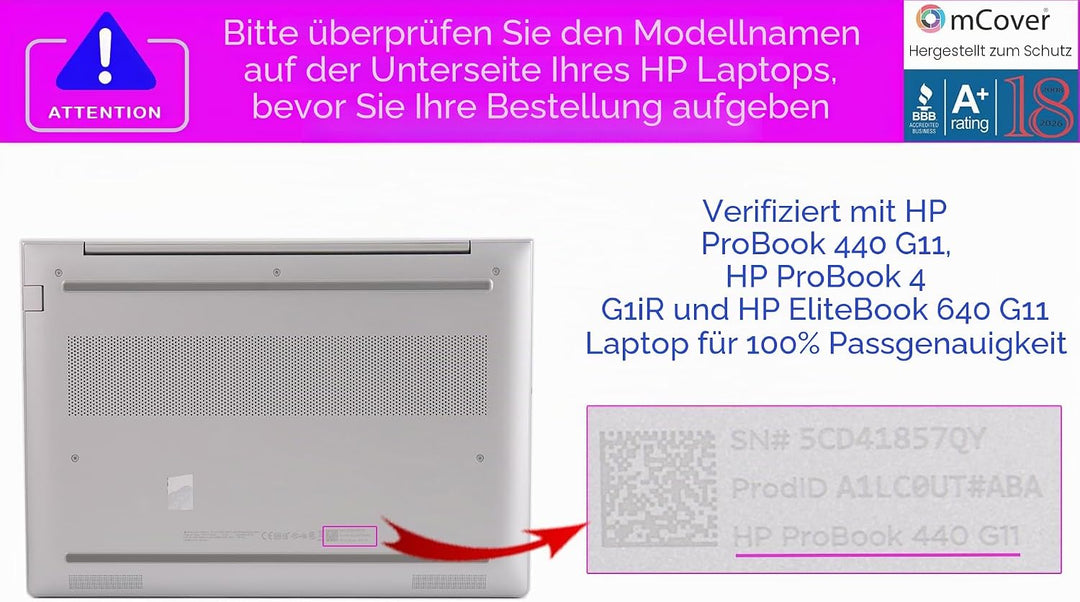 mCover Nur kompatibel mit HP ProBook 440/445 G11 und EliteBook 640 | 645 G11 Serie Windows Notebook-