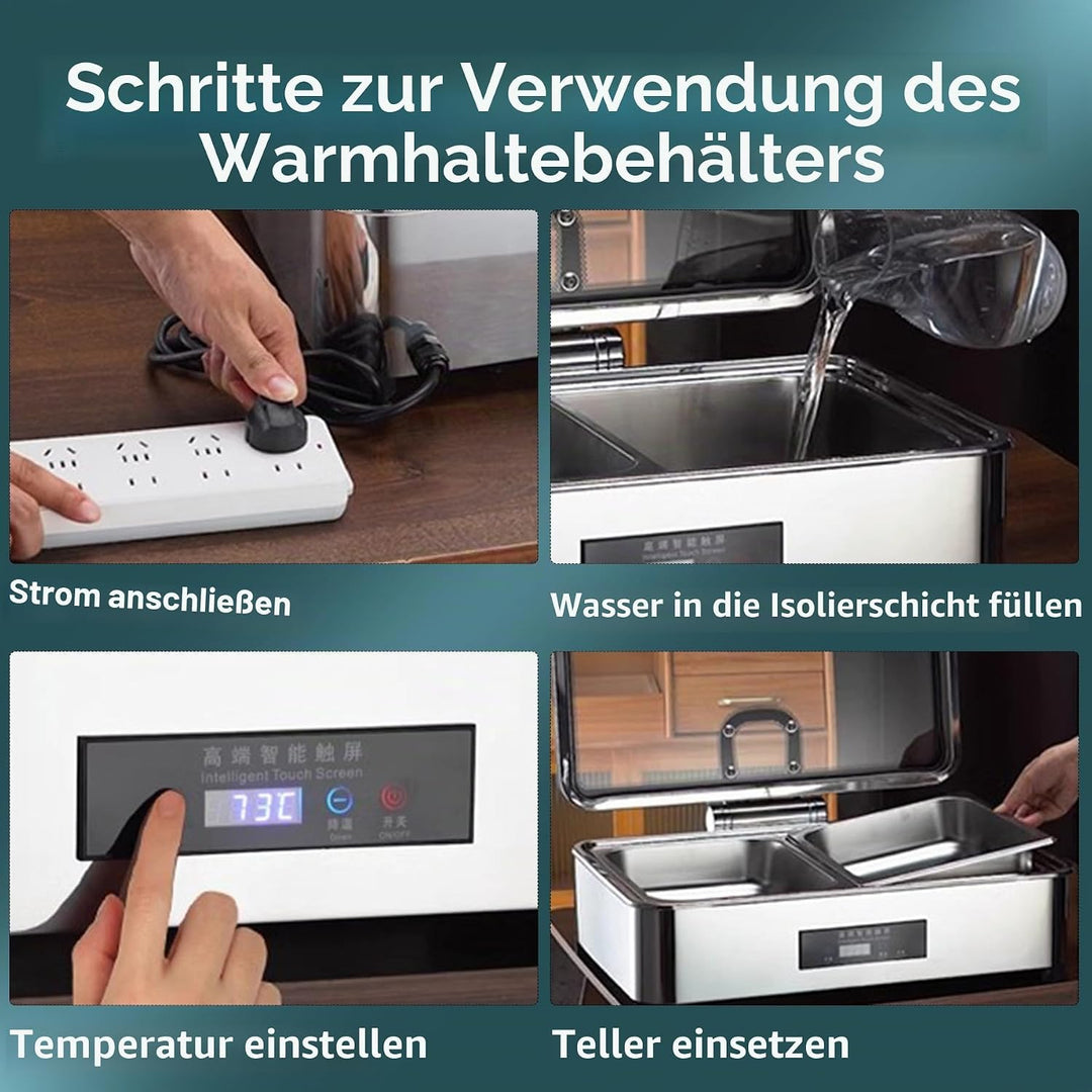 Chafing Dish Elektrisch, 9L Catering Speisewärmer Buffetwärmer mit Touch-Temperaturregelung, Profess