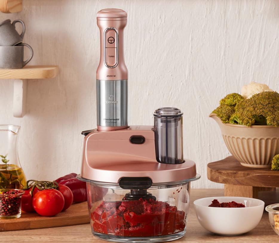 Karaca Mastermaid Küchenroboter aus Stahlglas, Langer Mixer, 2500 W, Rosegold