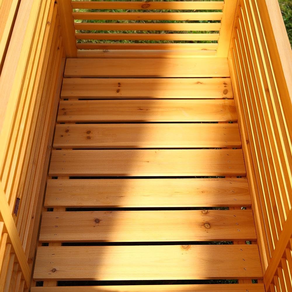 Melko Auflagenbox Kissenbox Gartenbox mit klappbarem Deckel, regenfest, aus Holz, 46 x 140 x 52 cm,