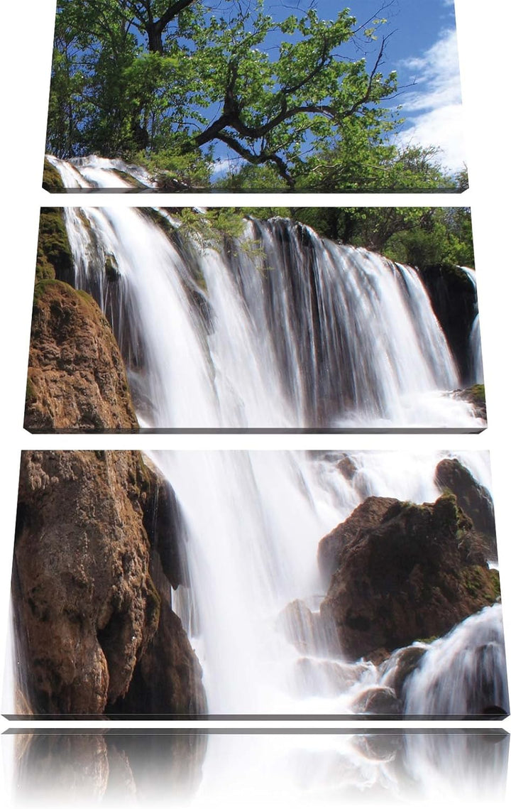 Pixxprint prachtvoller Wasserfall im Dschungel 3-Teiler Leinwandbild 120x80 Bild auf Leinwand