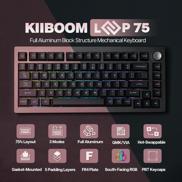 KiiBoom Loop 75 75% CNC Gradient Aluminium Gaming Tastatur, BT5.0/2.4GHz/USB-C Wired QMK/VIA Tastatu