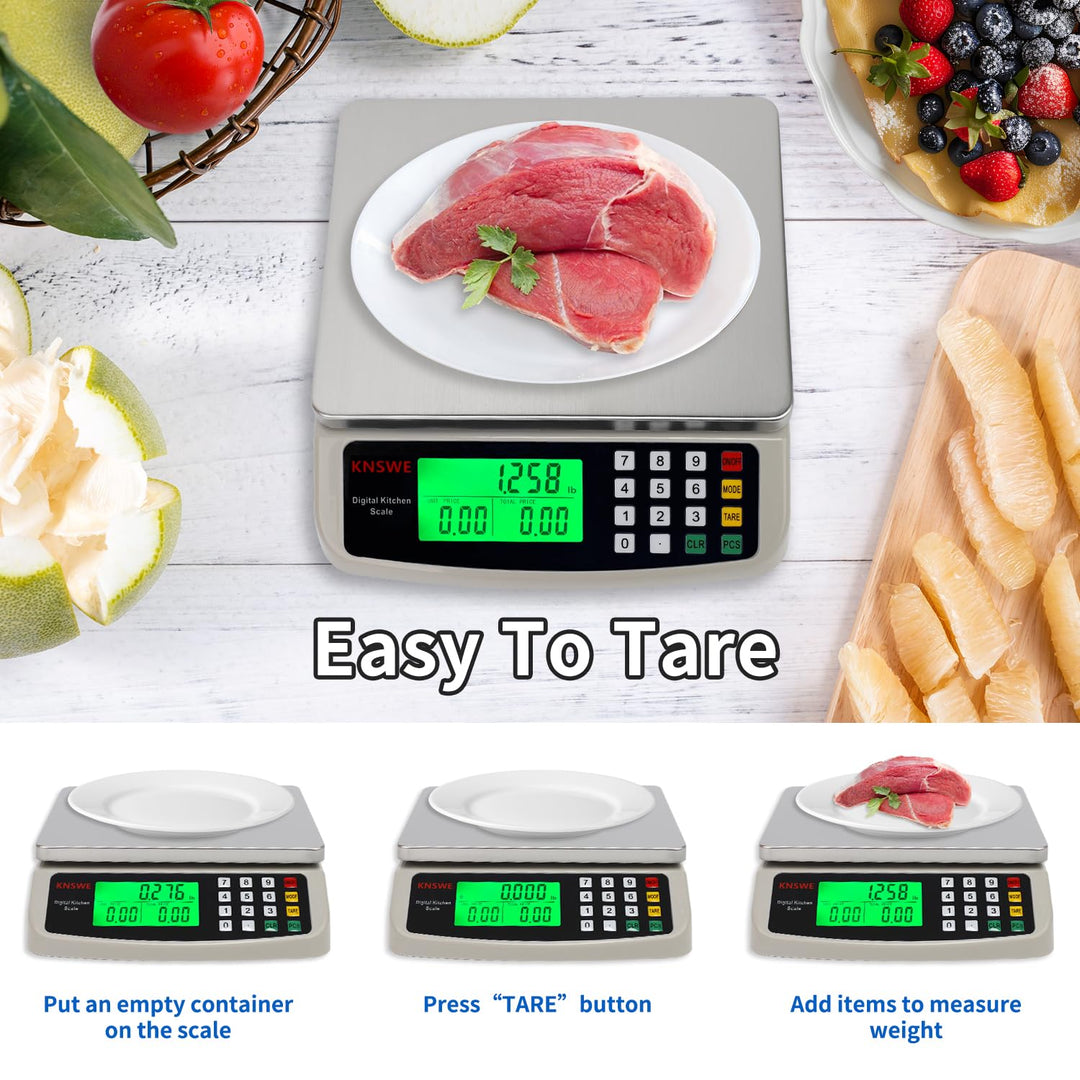 Waage Küchenwaage Gross Edelstahl Digitalwaage 40kg zum Gastronomie Messen von Fleisch Wurst so Weit
