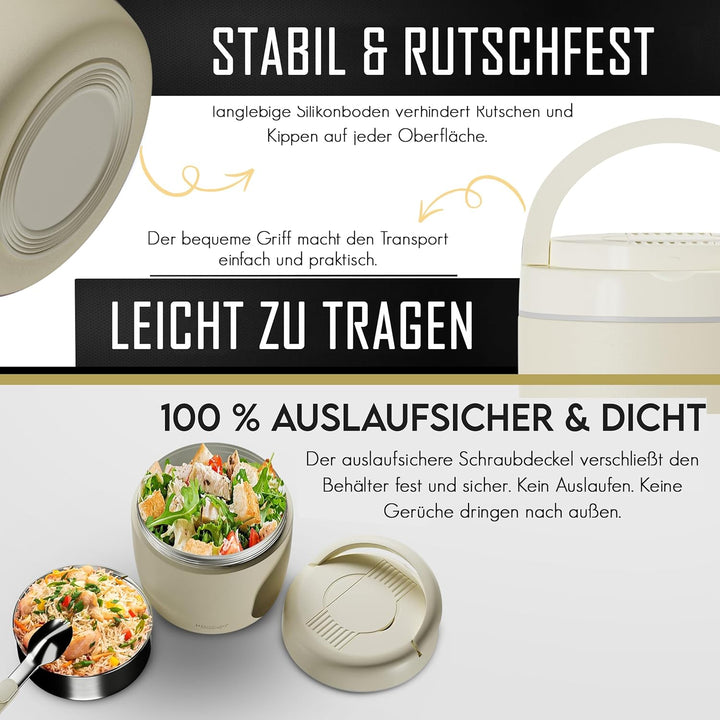 HEEMBURG Thermobehälter für Essen, Henkelmann 1L, Edelstahl, Doppelwand isoliert, Lunchbox Warmhalte