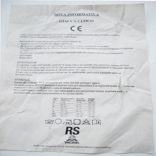 Fratelliditalia Kochjacke Kochkasack Baumwolle Weiss Knöpfe Klassisch geteilt XS bis XXL, S