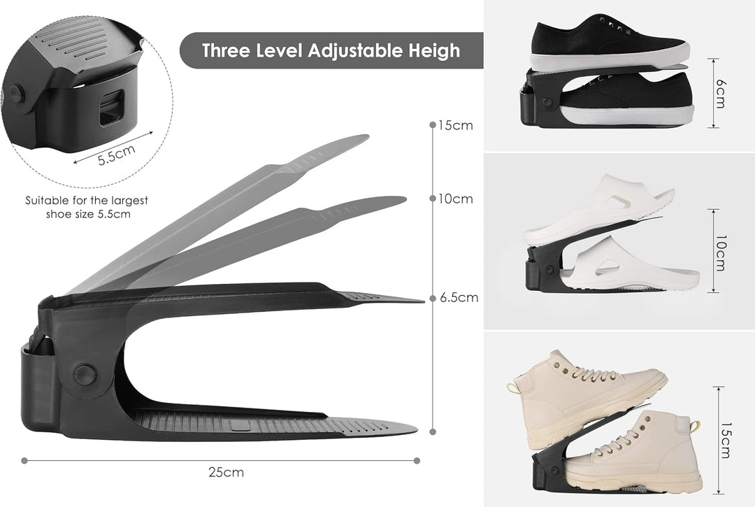 10-Set Schuhstapler, 6.5cm/10cm/15cm Schuhregal, PP-Material Schuhorganizer, Verstellbares Platzspar