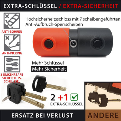 KRASER KR50120 Kettenschloss Schloss Motorrad-Scheibensperre gegen Diebstahl Mini U ø18 + Kette 120