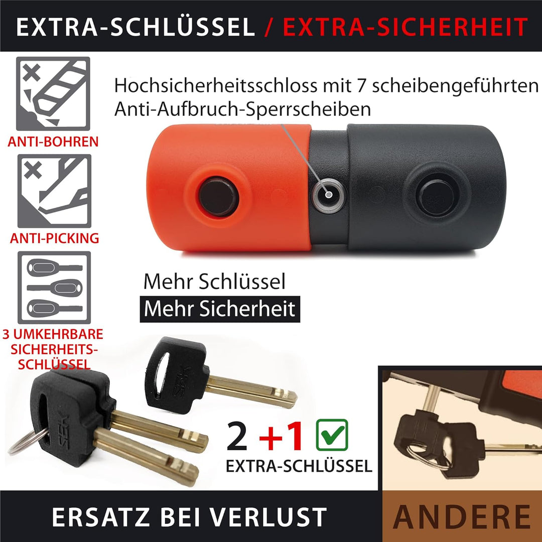 KRASER KR50120 Kettenschloss Schloss Motorrad-Scheibensperre gegen Diebstahl Mini U ø18 + Kette 120