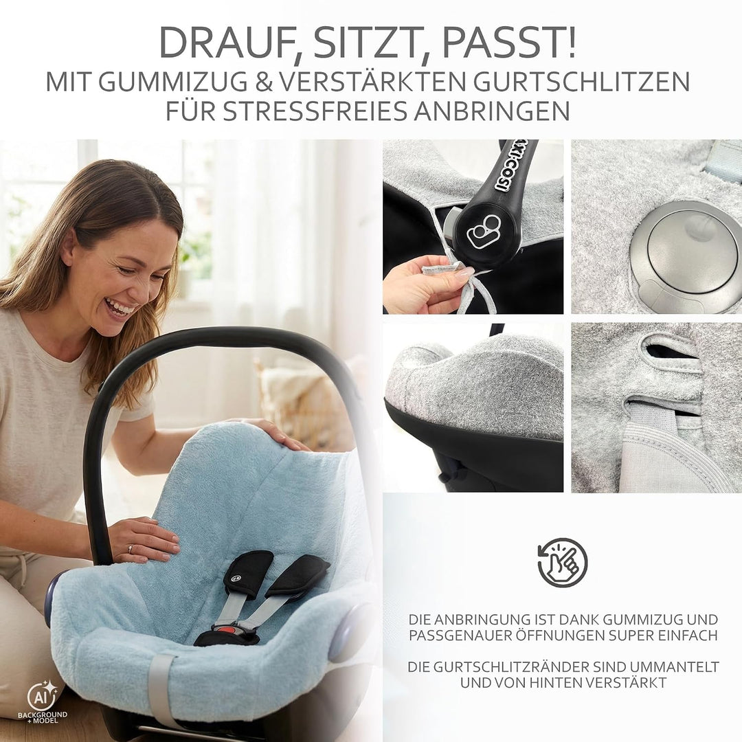 Frottee Sommerbezug [Schonbezug für Babyschale] Autositz kompatibel mit Maxi Cosi Cabrio Fix + GRATI