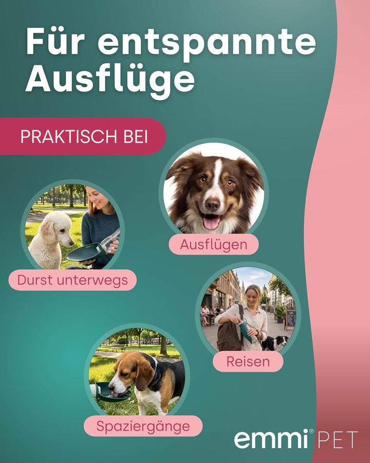 emmi-PET Hundetrinkflasche in Dunkelgrün I 580 ml I Auslaufsichere Trinkflasche mit integriertem Nap