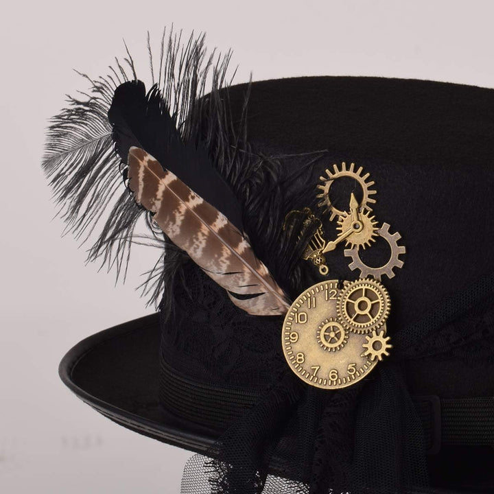 COSDREAMER Unisex Steampunk Zylinderhut Halloween Kostüm Hut mit Brille schwarz (Schwarz, medium) Sc