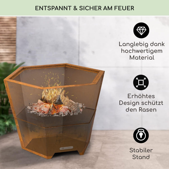 Blumfeldt Feuerschale mit Grillrost, Outdoor Stahl-Feuerschale Gross für Balkon & Camping, Mobile Fe