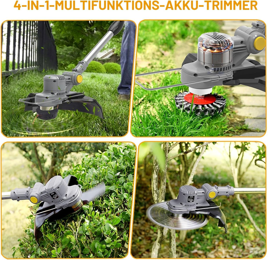 Akku Rasentrimmer mit Akku und Unkrautbürste 21V Freischneider Akku Elektro Motorsense mit 2X 4.0Ah