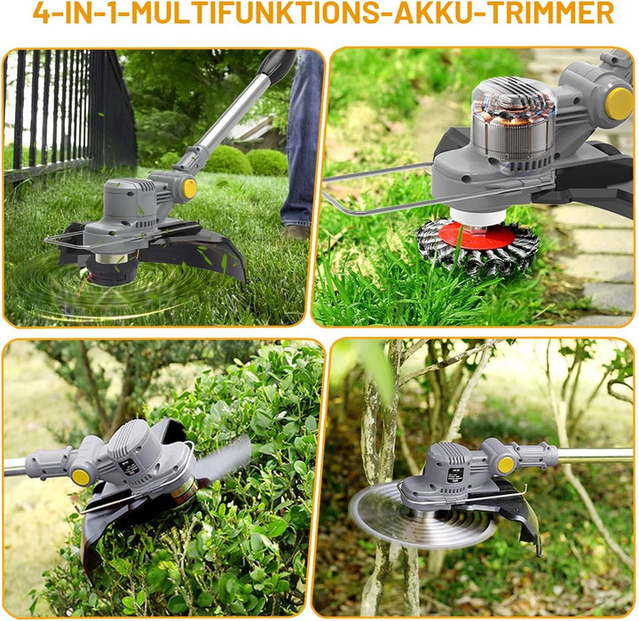 Akku Rasentrimmer mit Akku und Unkrautbürste 21V Freischneider Akku Elektro Motorsense mit 2X 4.0Ah