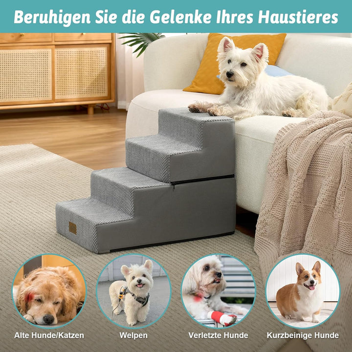 Hundetreppe 4 Stufen 45cm Hoch, 2-in-1 Hundetreppen für Kleine Hunde Alte Katzen, Faltbare Haustiert