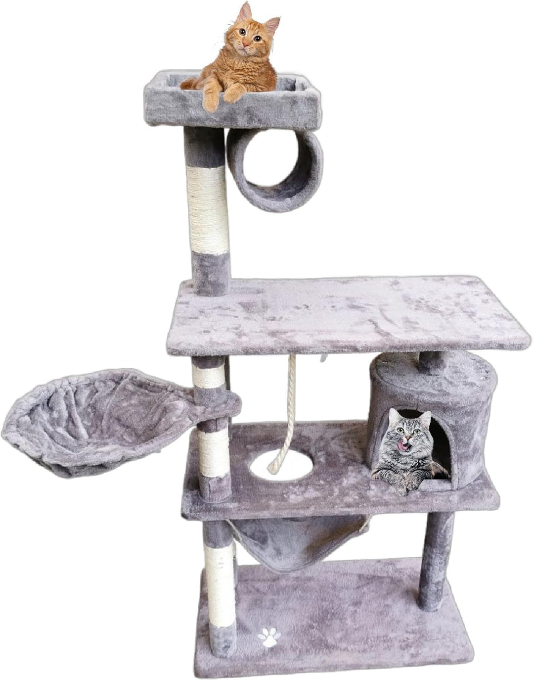 Sisal Kratzbaum für Katzen, 75 x 40 x 141 cm, grau, mit Höhle und Liegemulde
