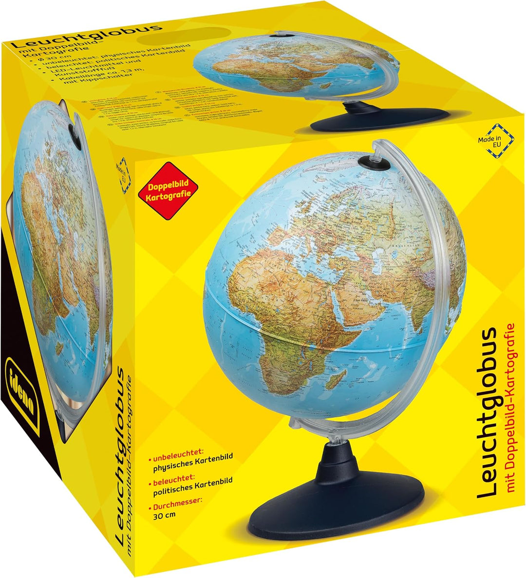 Idena 569902 - Leuchtglobus mit LED Beleuchtung und Ein- und Ausschalter, Durchmesser ca. 30 cm, phy