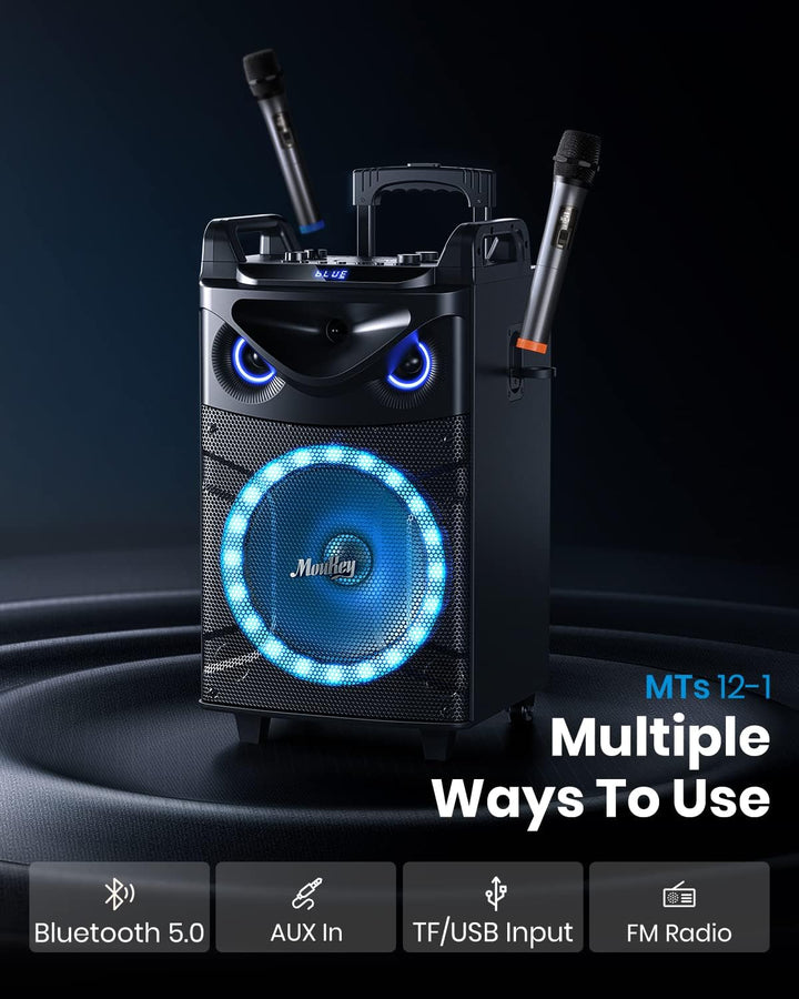 Moukey Karaoke Maschine mit 2 drahtlosen Mikrofonen, Bluetooth Lautsprecher Tragbares Karaoke Anlage