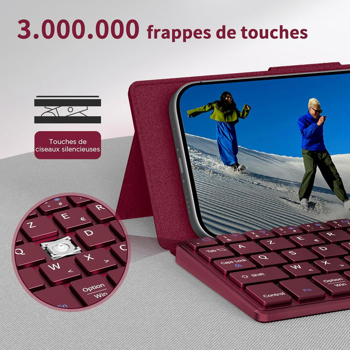 CACOE Mini Bluetooth Tastatur mit Ständer für Handy, Ultraflache Tragbare, Faltbare, Dual-Channel AZ