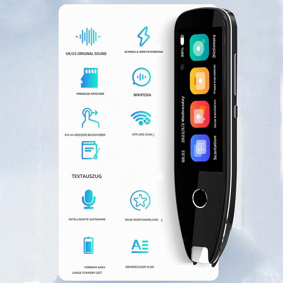 Übersetzungsstift-Scanner, 134-Sprachen-Übersetzungsgerät mit 3,5-Zoll-Touchscreen, Bluetooth-Offlin