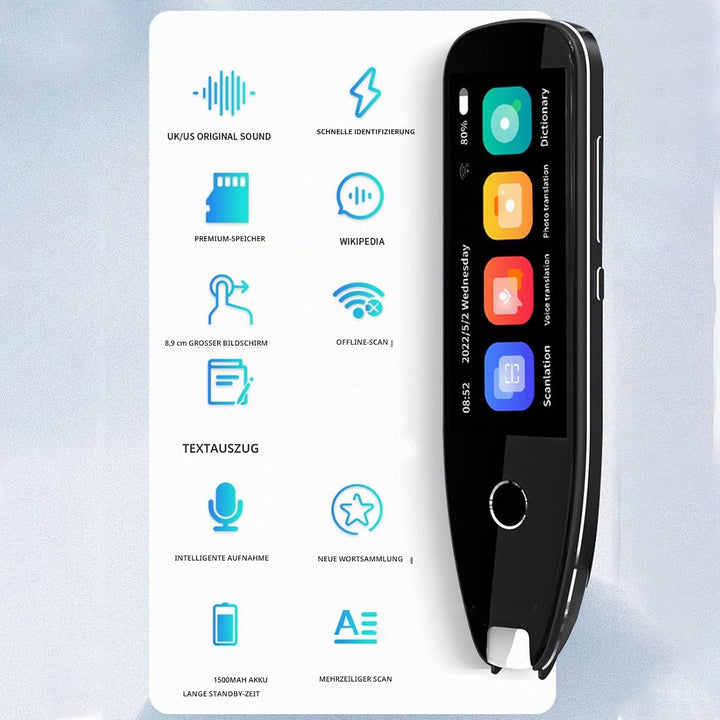 Übersetzungsstift-Scanner, 134-Sprachen-Übersetzungsgerät mit 3,5-Zoll-Touchscreen, Bluetooth-Offlin
