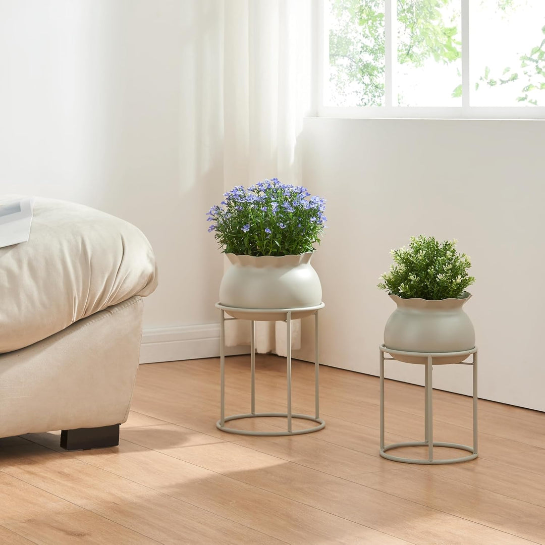 [en.casa] Blumenständer Assen Pflanzenständer mit Blumentopf Metall Hellgrau Pflanzenregal 31,5 x 19