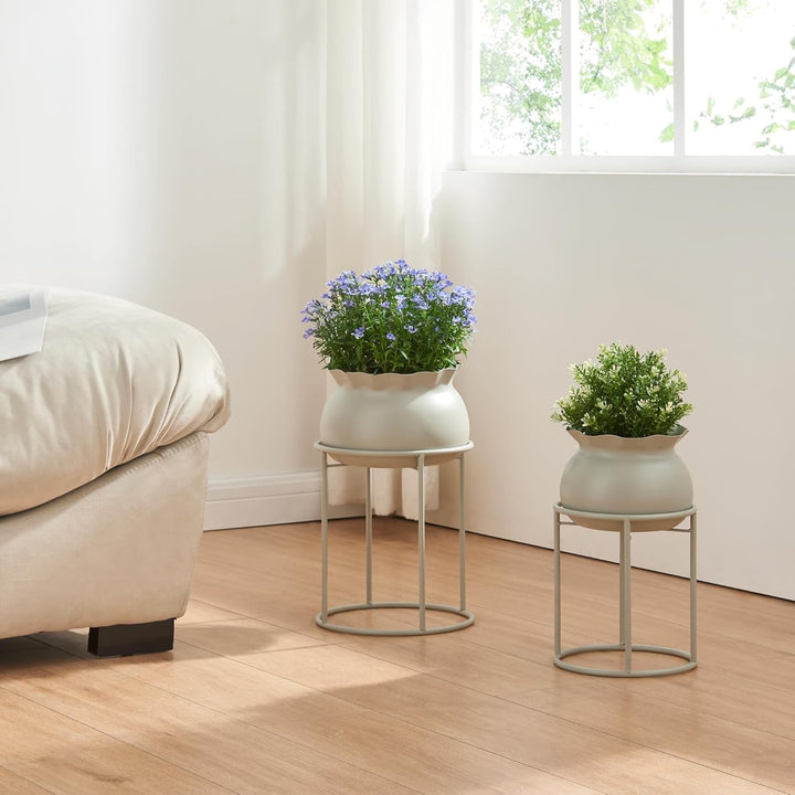 [en.casa] Blumenständer Assen Pflanzenständer mit Blumentopf Metall Hellgrau Pflanzenregal 31,5 x 19