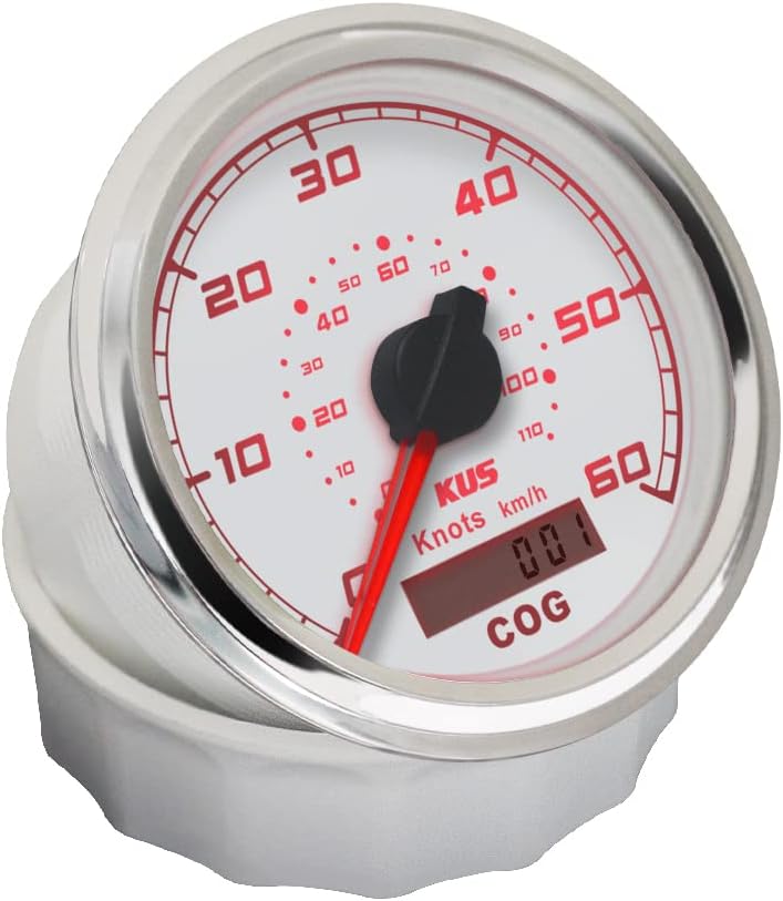 KUS GPS Tacho Kilometerzähler Gauge 60 Knoten für Boot Yacht 85mm 12V/24V (weiss), weiss