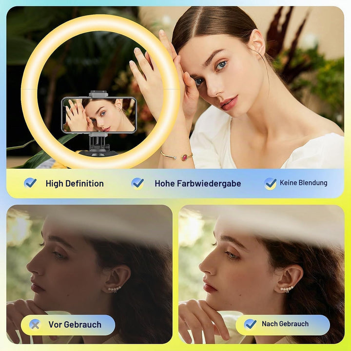 Aureday Ringlicht mit Stativ, 14 Zoll Selfie Ringlicht mit 62 Zoll Stativ Ständer Zusammenklappbar f