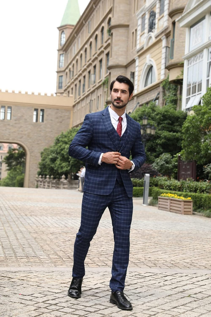 Allthemen Herre Anzug Kariert Herrenanzug Slim Fit 3 Teilig Anzüge für Business Hochzeit S 