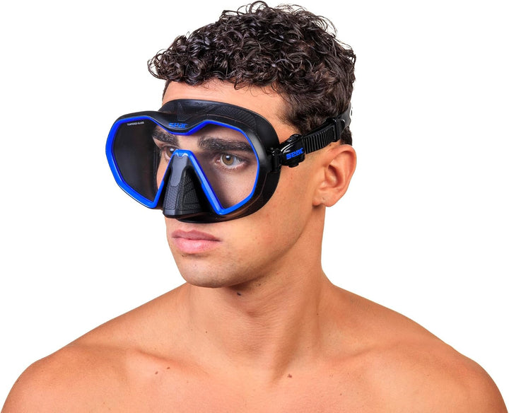 Seac Icona, rahmenlose Einglas-Tauchmaske, 100% Made in Italy schwarz/blau, schwarz/blau