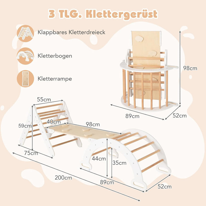 COSTWAY Kletterdreieck mit Rutsche, Kletterbogen, inkl. doppelseitige Rampe, zum Klettern, Rutschen