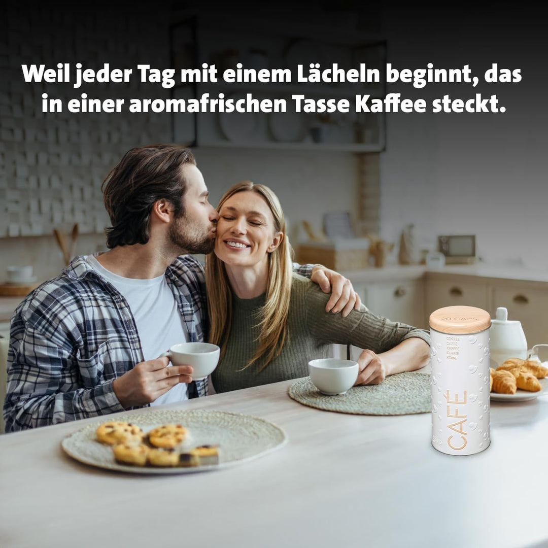 1X kaffeepads, Metalldose für Kaffeepads, Kaffeespender Paddose, Kaffeebox Pads (Weiss, 18 x 8 x 8 c